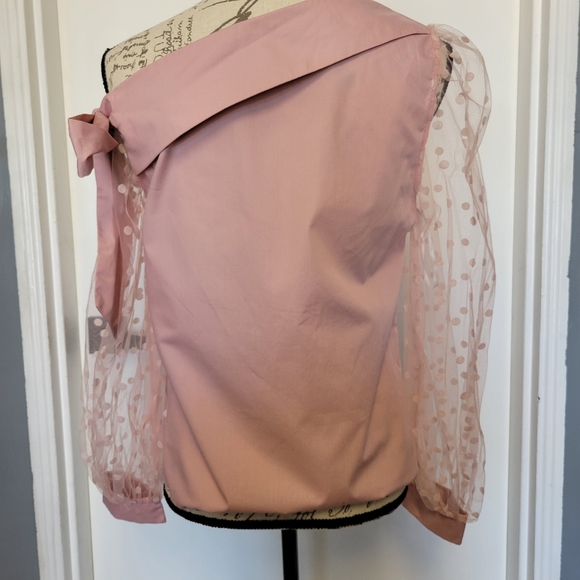 Pink Polka Dot Tulle Baloon Sleeve Fairy Blouse Size S - Picture 5 of 10